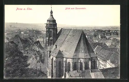 AK Pirna an der Elbe, Blick vom Sonnenstein auf die Kirche