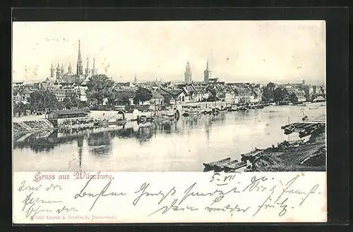 AK Würzburg, Ortsansicht vom anderen Ufer aus