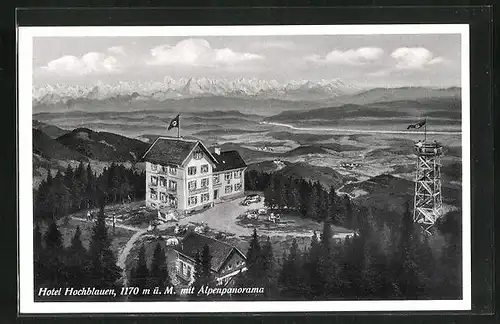 AK Badenweiler / bad. Schwarzdwald, Hotel Hochblauen mit Alpenpanorama