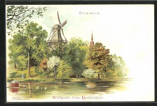 Lithographie Bremen, Wallpartie beim Heerdenthor