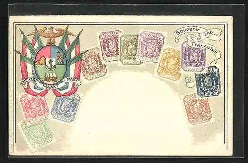 Präge-AK Transvaal, Briefmarken und Wappen