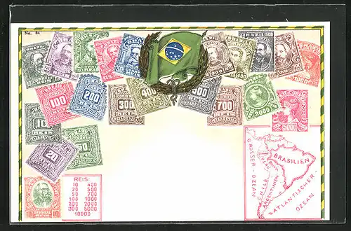 Lithographie Brasilen, Briefmarken & Wappen
