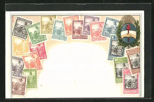 Lithographie Argentinien, Briefmarken & Wappen