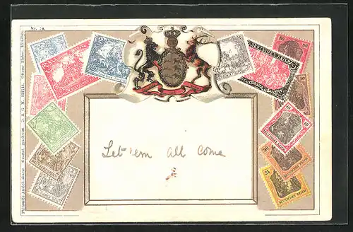 Präge-AK Deutsches Reich, Briefmarken & Wappen