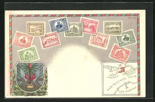 Präge-AK Haiti, Briefmarken & Wappen