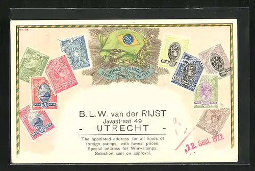 Lithographie Brasilien, Briefmarken & Wappen