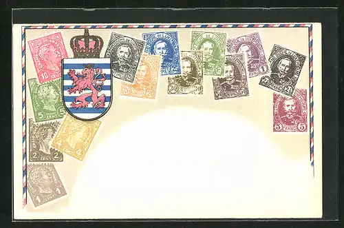 AK Luxemburg, Briefmarken und Wappen
