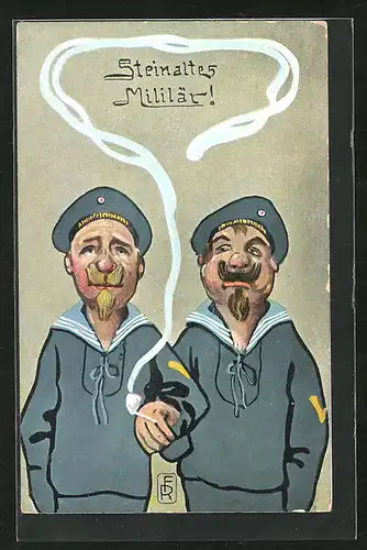 Künstler-AK Zwei Matrosen rauchen Pfeife