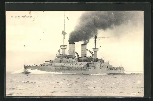 AK Kriegsschiff SMS Schwaben in voller Fahrt