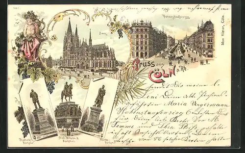 Lithographie Köln a. Rh., Bismarck-Denkmal, Moltke-Denkmal, Hohenstaufenring