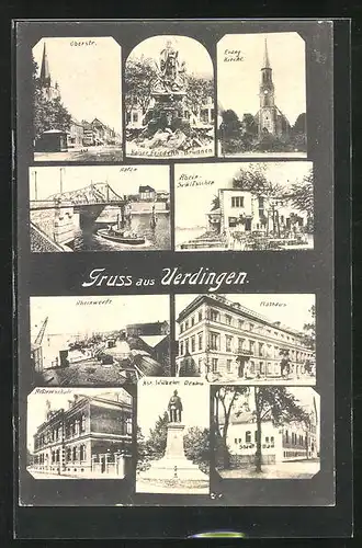 AK Uerdingen, Gasthaus Rhein-Schlösschen, Stadt-Bad, Reformschule, Oberstrasse