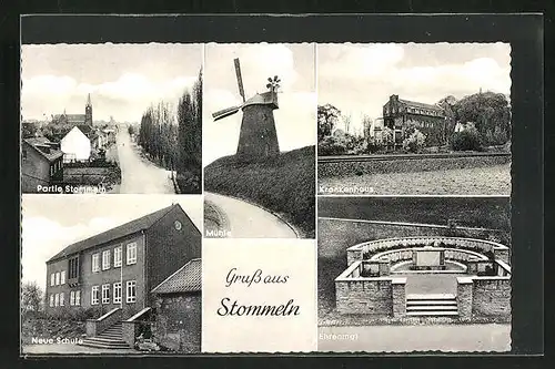 AK Stommeln, Krankenhaus, Mühle, Ehrenmal