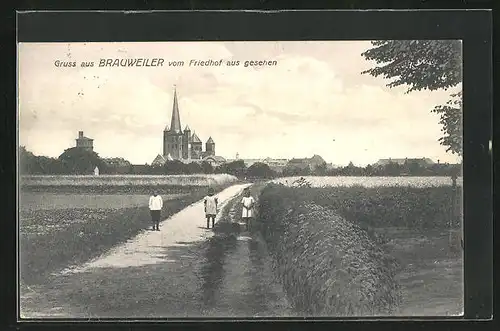 AK Brauweiler, Teilansicht mit Kirche vom Friedhof aus gesehen