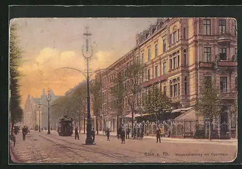 AK Köln a. Rh., Hohenzollernring mit Opernhaus und Strassenbahn