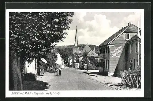 AK Much /Siegkreis, Hautpstrasse mit Restaurant Jägerhof und Kirche