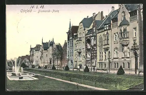 AK Crefeld, Bismarck-Platz mit Parkanlage