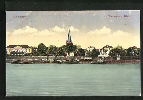 AK Uerdingen a. Rhein, Panorama mit Dampfer