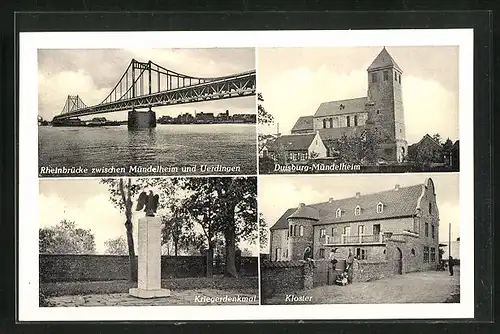 AK Duisburg-Mündelheim, Rheinbrücke, Kloster, Kirche