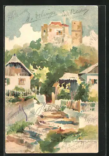 Lithographie Greifenstein, Aufstieg zur Ruine