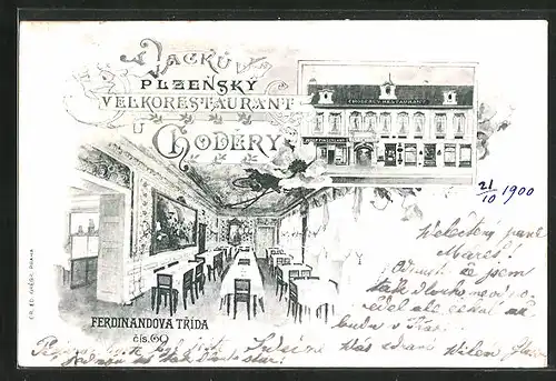 Lithographie Prag / Praha, Plzensky Velkorestaurant Chodery, Ferdinandova Trida