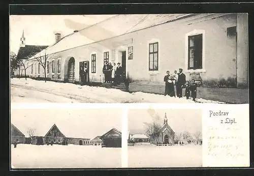 AK Lipi, Geschäftshaus, Kirche im Winter