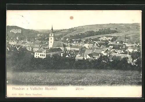 AK Velké Mezirici, Panorama mit Kirche