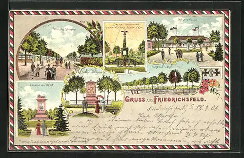 Lithographie Friedrichsfeld, Wilhelm-Strasse, Franzosen-Friedhof, Offziers-Casino