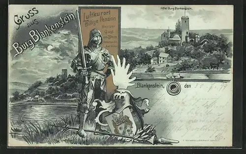 Mondschein-Lithographie Blankenstein, Hotel Burg Blankenstein