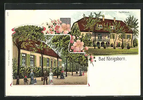 Lithographie Bad Königsborn, Parkhaus im Kurgarten, Mehrfachansicht