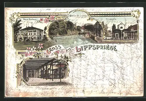 Lithographie Lippspringe, Nues Kurhaus, Trinkhalle, Innenansicht