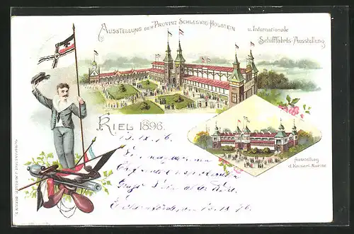 Lithographie Kiel, Ausstellung der Provinz Schleswig-Holstein 1896, Ausstellung der Kaiserl. Marine