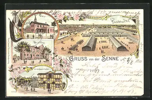 Lithographie Senne, Truppenlager, Gasthaus Senne Krug, Wache