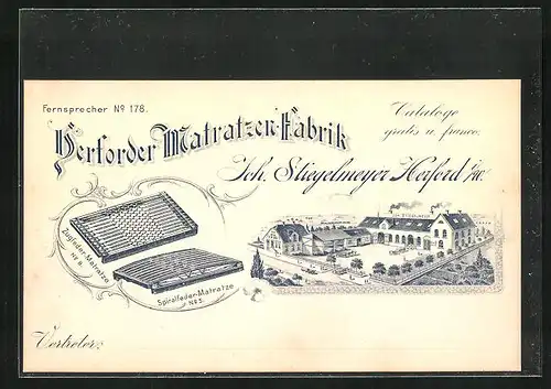 Lithographie Herford i. W., Matratzen-Fabrik von Joh. Stiegelmeyer