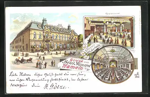 Lithographie Hameln, Hotel Monopol, Restaurant