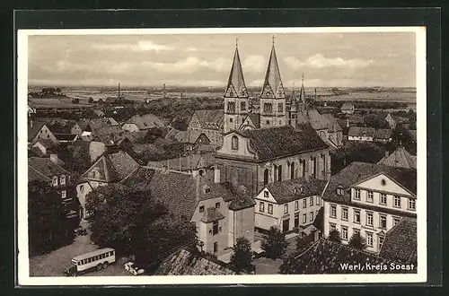 AK Werl, Teilansicht, Kirche, Omnibus