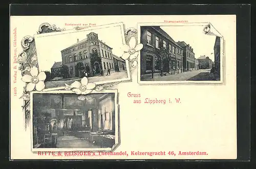 AK Lippborg i. W., Restaurant zur Post, Strassenpartie