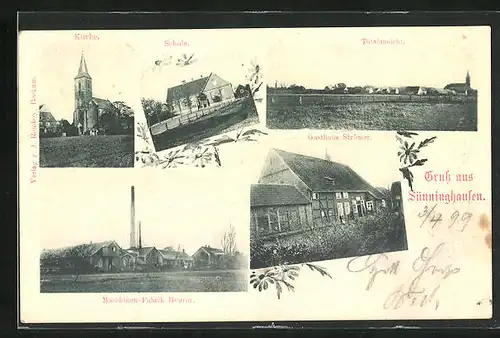 AK Sünninghausen, Gasthaus Strömer, Maschinenfabrik Heurin, Schule