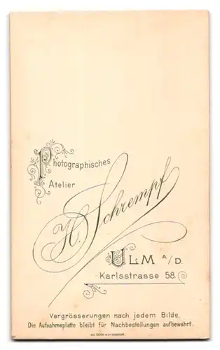 Fotografie H. Schrempf, Ulm, Karlsstrasse 58, Portrait Soldat in Uniform Inf.-Rgt. 13