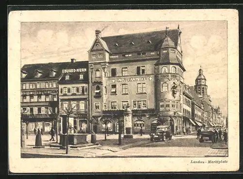AK Landau, Marktplatz mit Adler-Apotheke