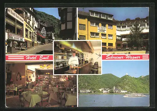 AK Bornhofen /Rhein, Hotel Emil Schreiner-Wagner, Burgenstrasse 6, Dampfer