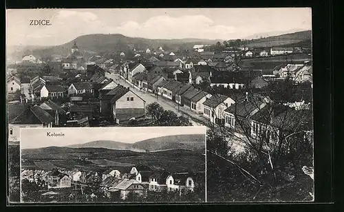 AK Zdice, Teilansicht mit Strassenpartie, Kolonie