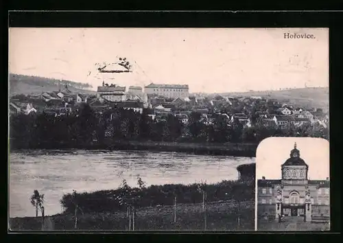 AK Horovice, Gebäudeansicht, Uferpartie