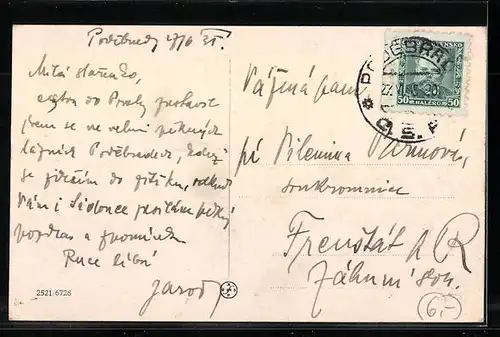 AK Bad Podiebrad / Podebrady, Ortspartie mit Denkmal