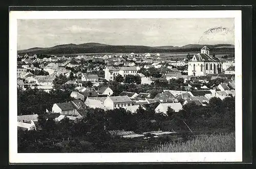 AK Boskovice, Dächer des Ortes mit Kirche