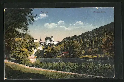 AK Znaim, Rabensteintal mit Kirche