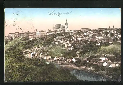 AK Znaim, Stadtansicht bei Dämmerung