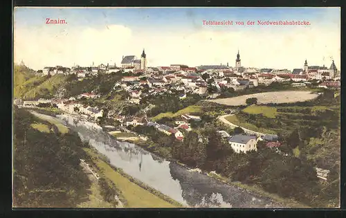 AK Znaim, Totalansicht von der Nordwestbahnbrücke