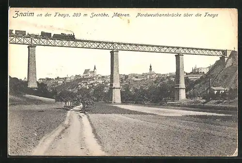 AK Znaim an der Thaya, Nordwestbahnbrücke über den Fluss