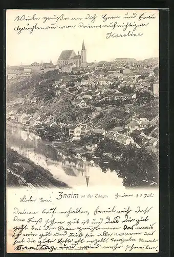 AK Znaim an der Thaya, Stadt spiegelt sich im Fluss