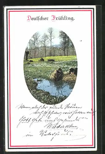 Künstler-AK Photochromie Nr. 3799: Deutscher Frühling, Landschaft mit Bäumen